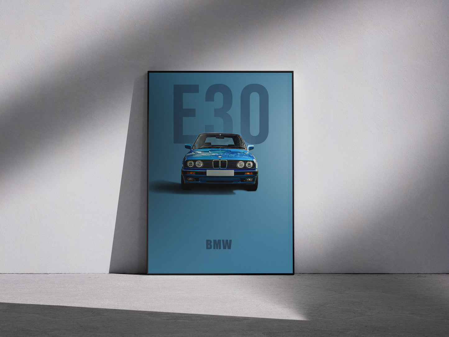 BMW E30 classic blue vintage Framed photo paper poster
