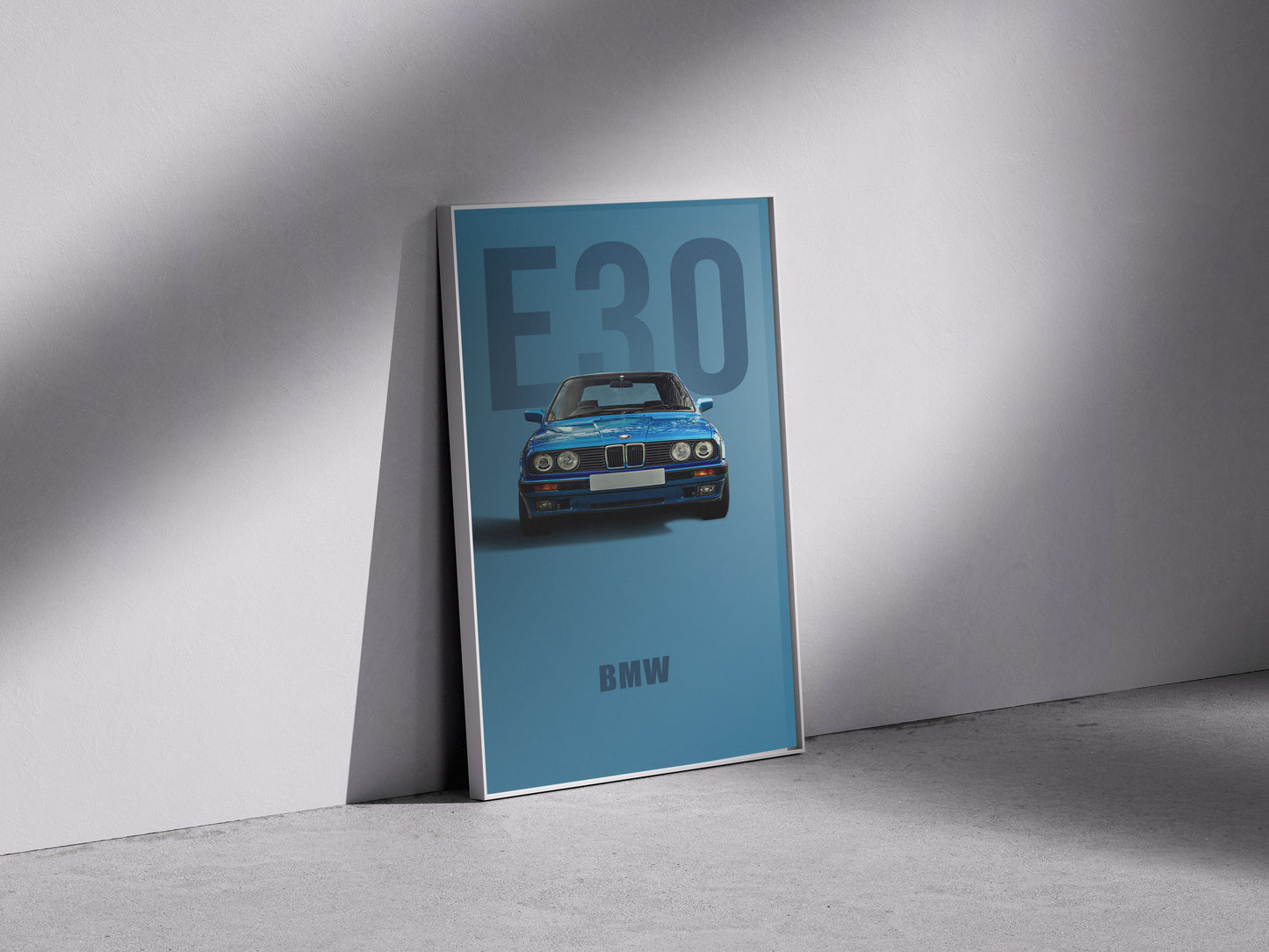 BMW E30 classic blue vintage Framed photo paper poster