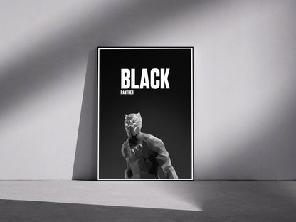 Marvel black panther low poly Premium Semi-Glossy Paper Wooden Framed Poster