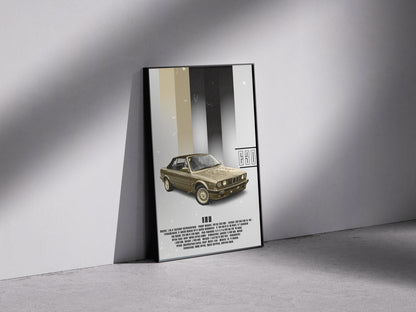 Golden retro BMW E30 Premium Semi-Glossy Paper Wooden Framed Poster