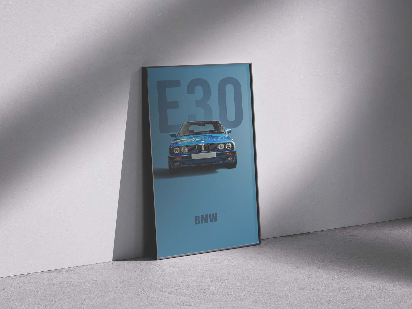 BMW E30 classic blue vintage Framed photo paper poster