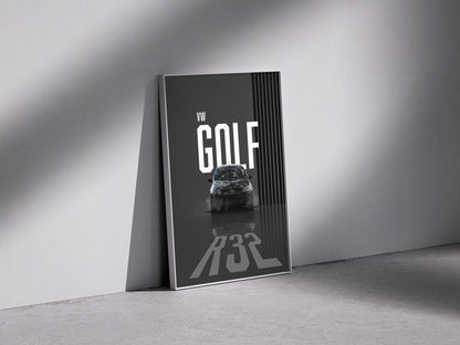 Golf MK5 R32 Premium Semi-Glossy Paper Wooden Framed Poster