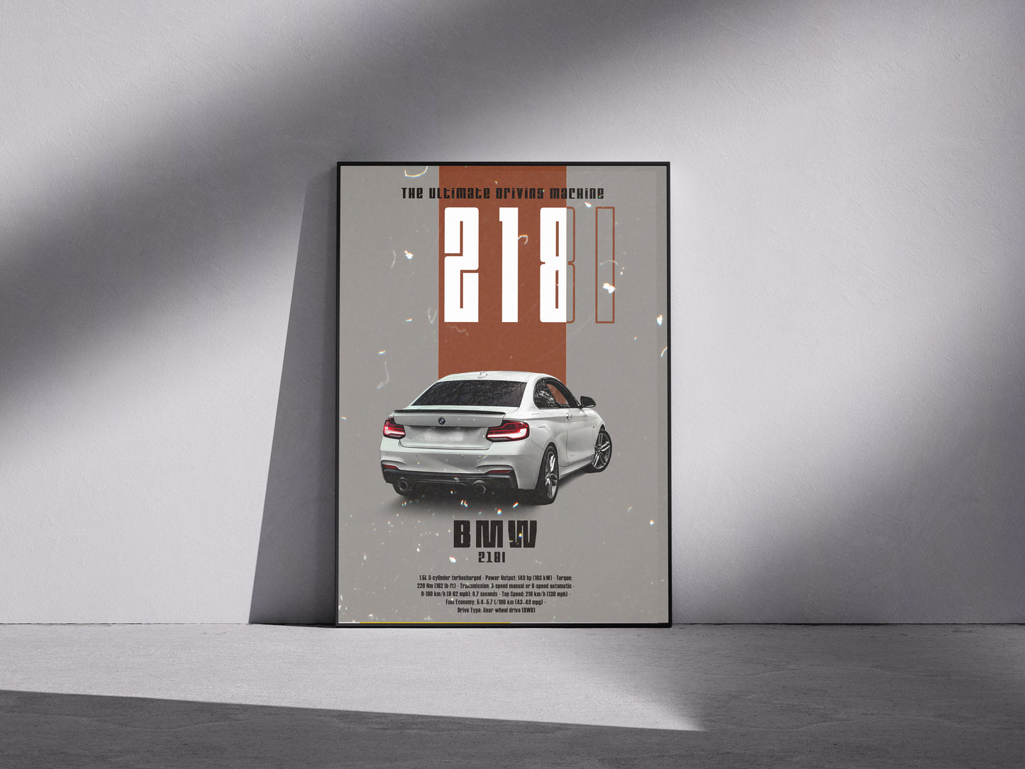 White BMW 218i Premium Semi-Glossy Paper Wooden Framed Poster