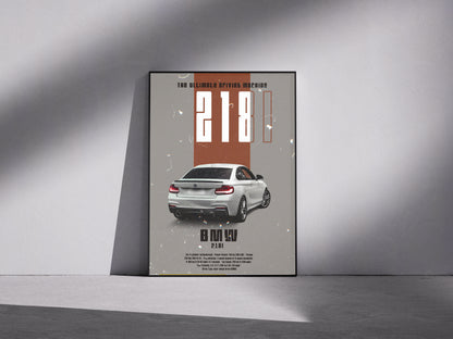 White BMW 218i Premium Semi-Glossy Paper Wooden Framed Poster