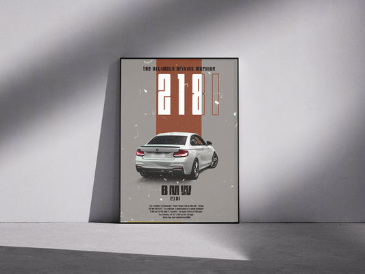 White BMW 218i Premium Semi-Glossy Paper Wooden Framed Poster
