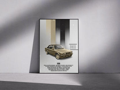 Golden retro BMW E30 Premium Semi-Glossy Paper Wooden Framed Poster