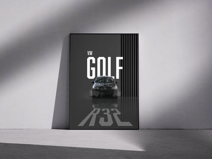 Golf MK5 R32 Premium Semi-Glossy Paper Wooden Framed Poster