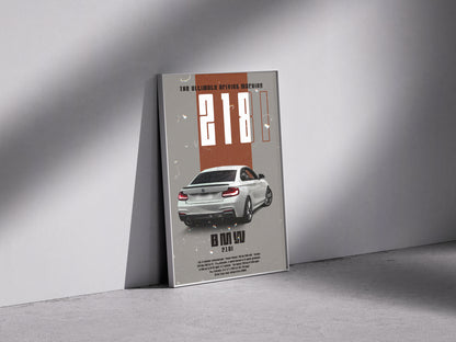 White BMW 218i Premium Semi-Glossy Paper Wooden Framed Poster
